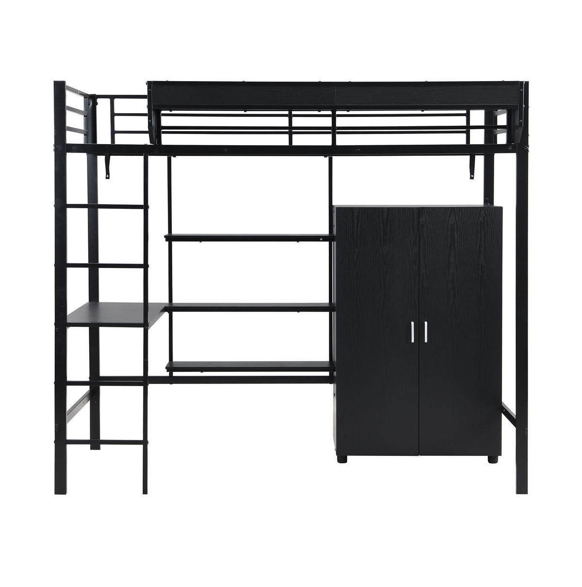 ETAGENBETT 90/200 cm mit Tisch, Kleiderschrank und 5-stufiger Leiter, Schwarz - Weiß, Metall (90/200cm) - Redom