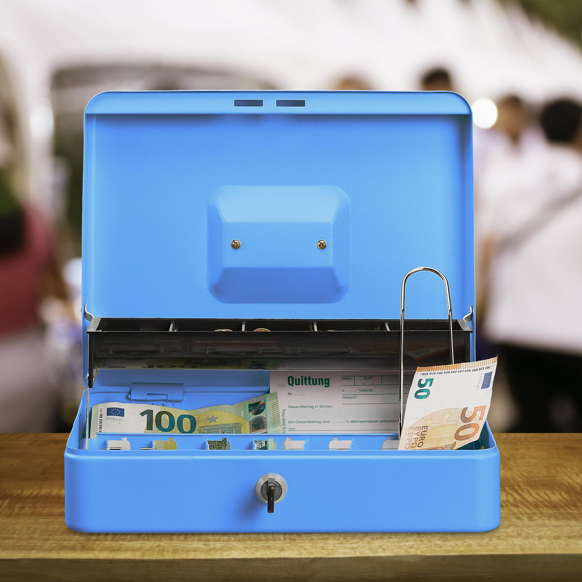 POKLADŇA - modrá, kov/plast (30.5/8.5/24.5cm) - Relaxdays