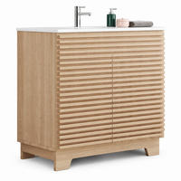 WASCHTISCHUNTERSCHRANK mit Keramikbecken 91 x 46 x 80 cm Natur - Naturfarben, Holzwerkstoff (46/80/91cm) - Beauniv