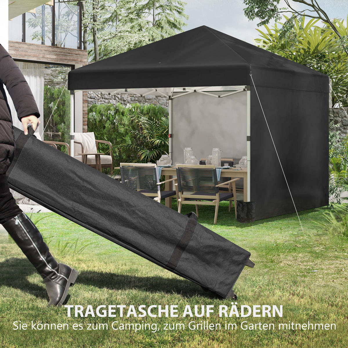 FALTPAVILLON, Stahl, Oxfordstoff, Schwarz - Schwarz, Textil/Metall (297/274/297cm) - Outsunny