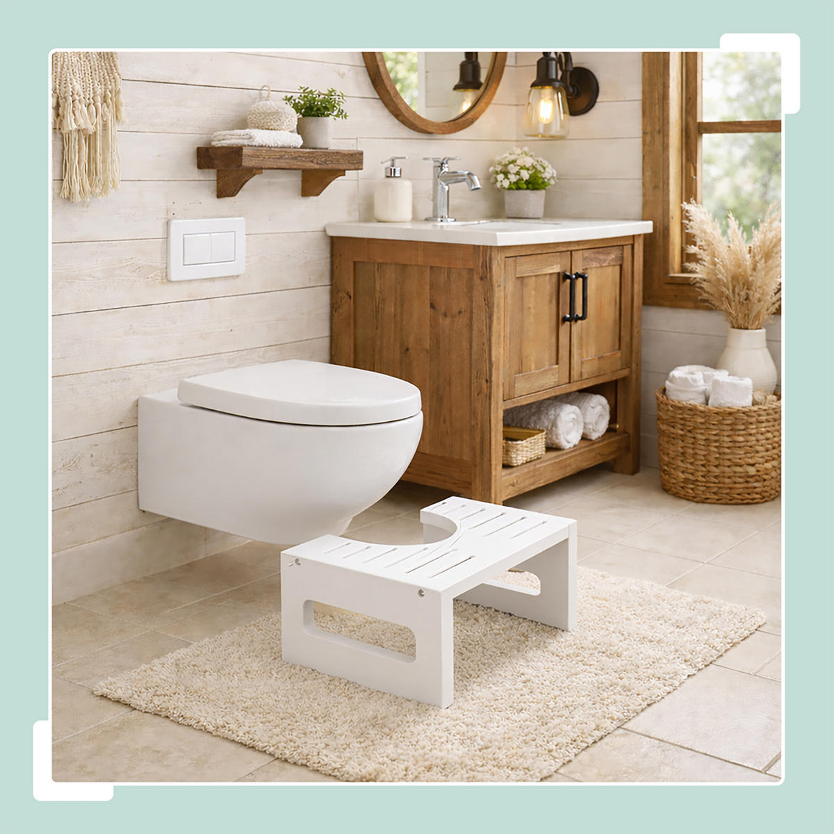 STOLEC za wc - bela, tekstil/les (43.5/18.5/43.5cm) - Relaxdays