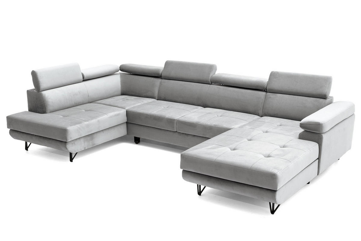 ECKSOFA U-Form JUNIOR U Links mit Schlaffunktion 128x254 Velours Grau - Schwarz/Grau, Holz/Textil (323/90/184cm) - Muffo