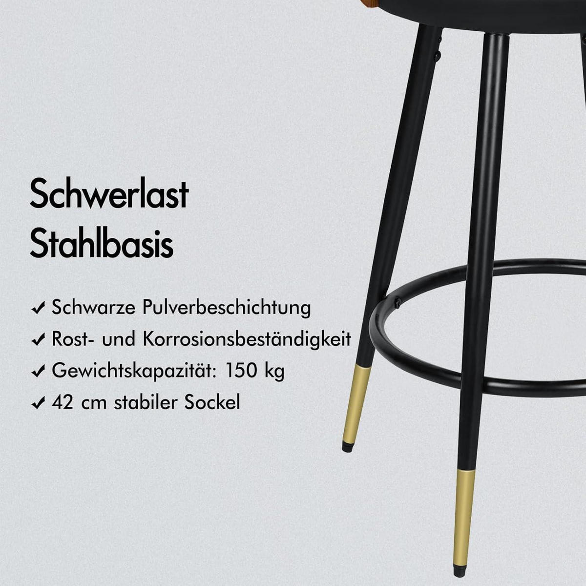 BARHOCKER 2-teiliges Set Holz-Sitz Schwarz 65 cm - Multicolor, Metall (47/92/50cm)