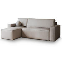 ECKSOFA RAVELO P Hellgrau Kordstoff mit Schlaffunktion - Hellgrau, Holz (240/140cm) - MASSENO