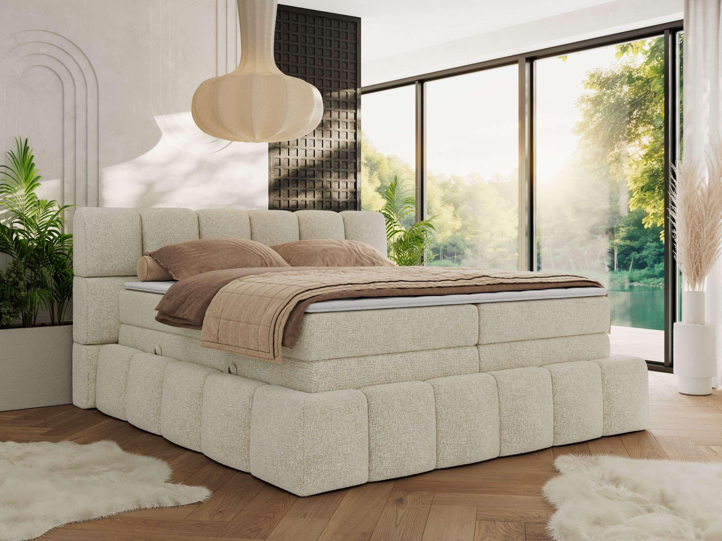 BOXSPRINGBETT NIRA KING 200/200 Creme Strukture - H3 - Creme, Holz/Textil (200/200cm) - MKS
