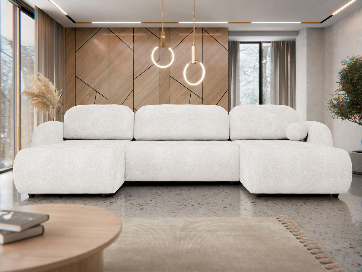 WOHNLANDSCHAFT Dream U - Creme/Schwarz, Holz/Kunststoff (318/88/160cm) - MIRJAN24