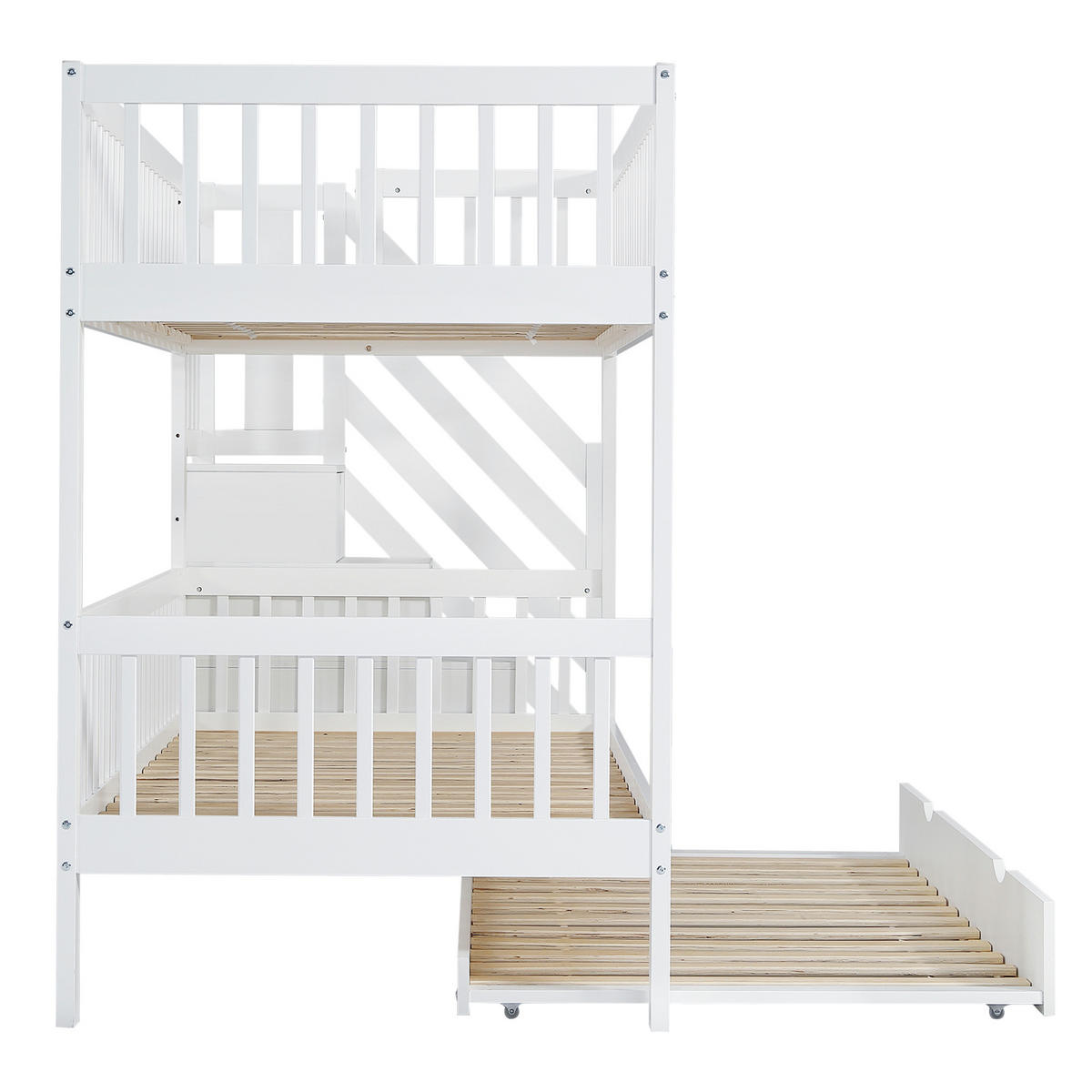 ETAGENBETT mit Rollbett Weiß - Weiß, Holz (90/200cm) - ComfortXL