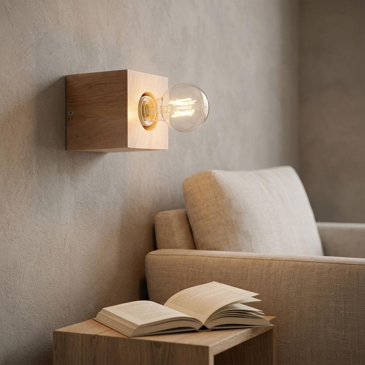 WANDLEUCHTE ARIZ Holzoptik Braun - Braun, Holz (10/10/10cm) - Sollux Lighting