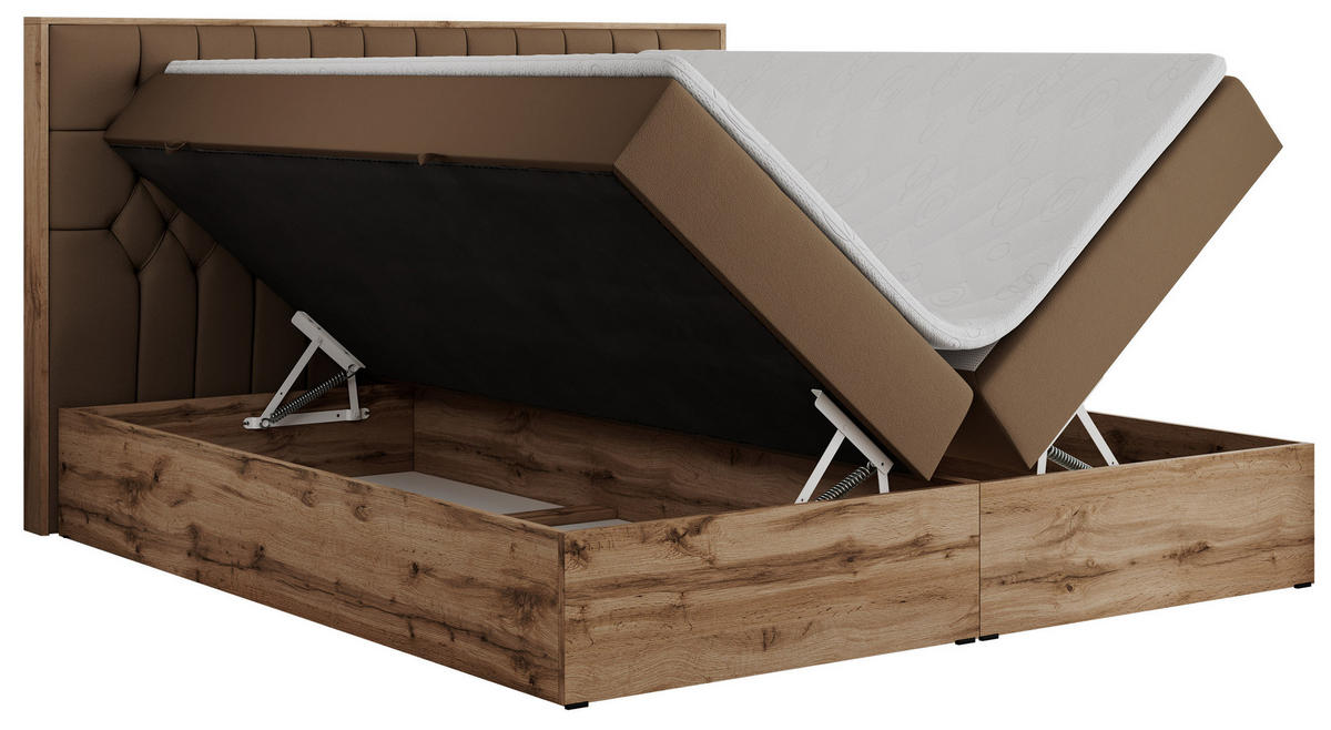 BOXBETT AMORE 200/200 Braun Kunstleder - H3 - Braun, Holz/Textil (200/200cm) - MKS