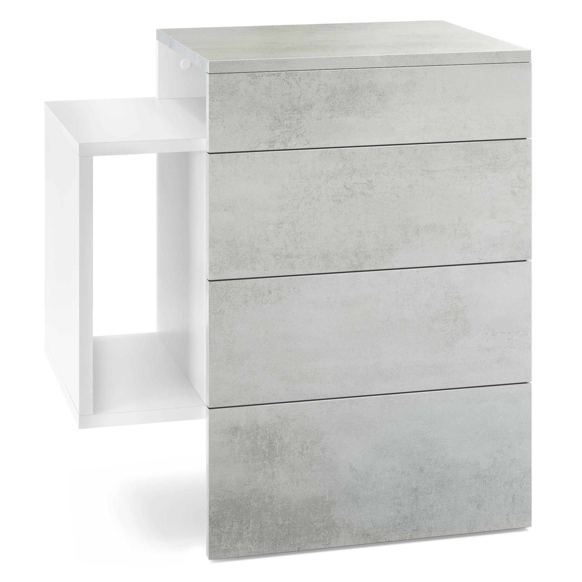 NACHTTISCH Queens Front in Beton Oxid Optik - Hellgrau, Holzwerkstoff (60/63/36cm) - Vladon