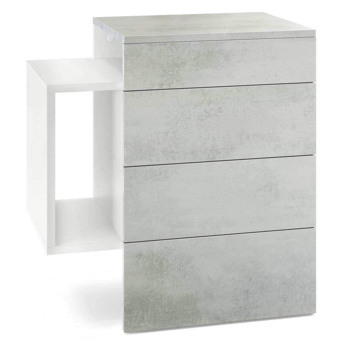 NACHTTISCH Queens Front in Beton Oxid Optik - Hellgrau, Holzwerkstoff (60/63/36cm) - Vladon