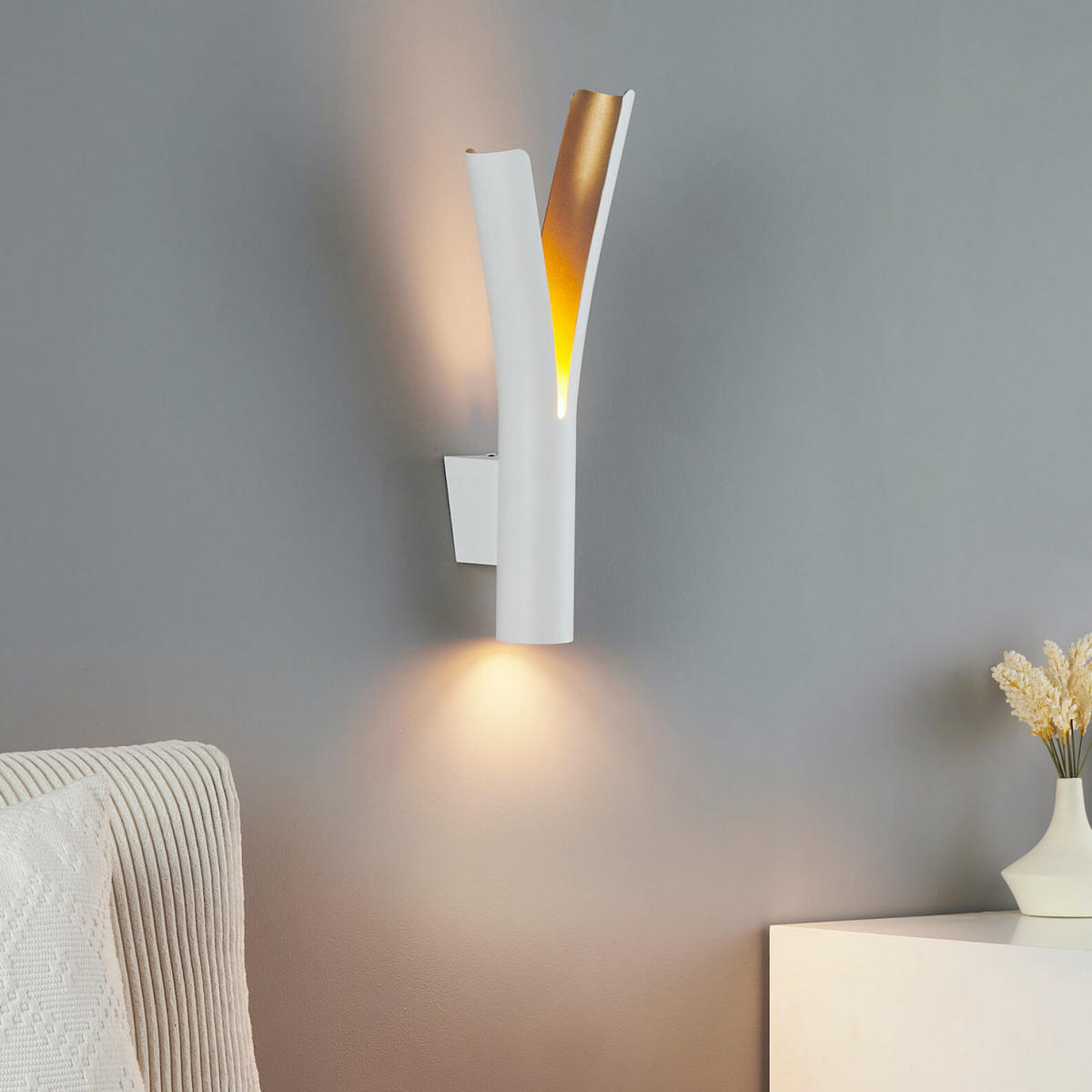WANDLEUCHTE Nelia, Weiß und Gold, 42.5cm - Goldfarben, Metall (14.5/42.5/9.5cm) - KOSILUM