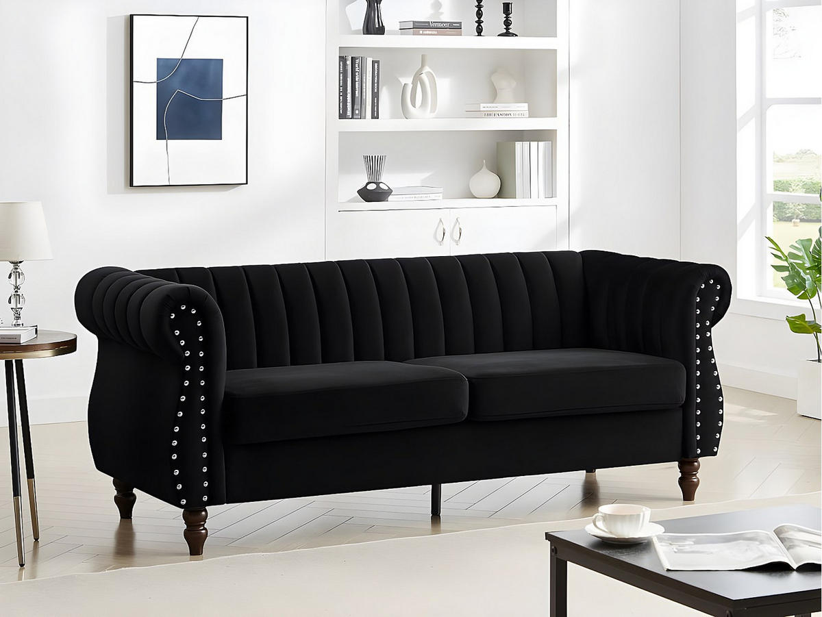 CHESTERFIELD-SOFA - 3-Sitzer - Samt - Schwarz - TRUMBO - Schwarz, Textil (195/77/78cm) - Vente-Unique
