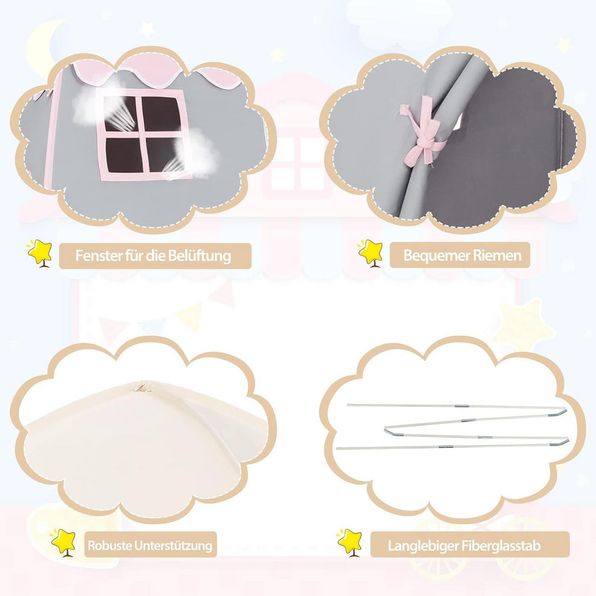 KINDERZELT 155cm Beige - Beige, Textil (100/155/143cm) - COSTWAY