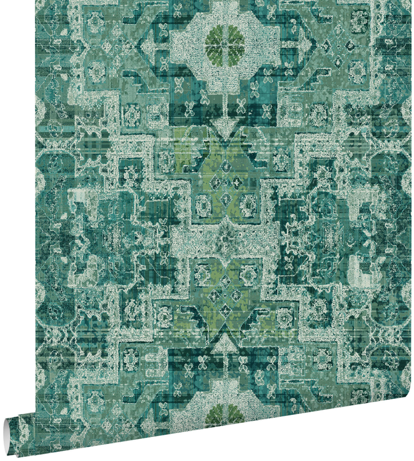 TAPETE orientalisches Kelim-Patchwork 53 cm x 10.05 m - Grün, Papier (53/1000cm) - ESTAhome