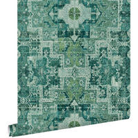 TAPETE orientalisches Kelim-Patchwork 53 cm x 10.05 m - Grün, Papier (53/1000cm) - ESTAhome