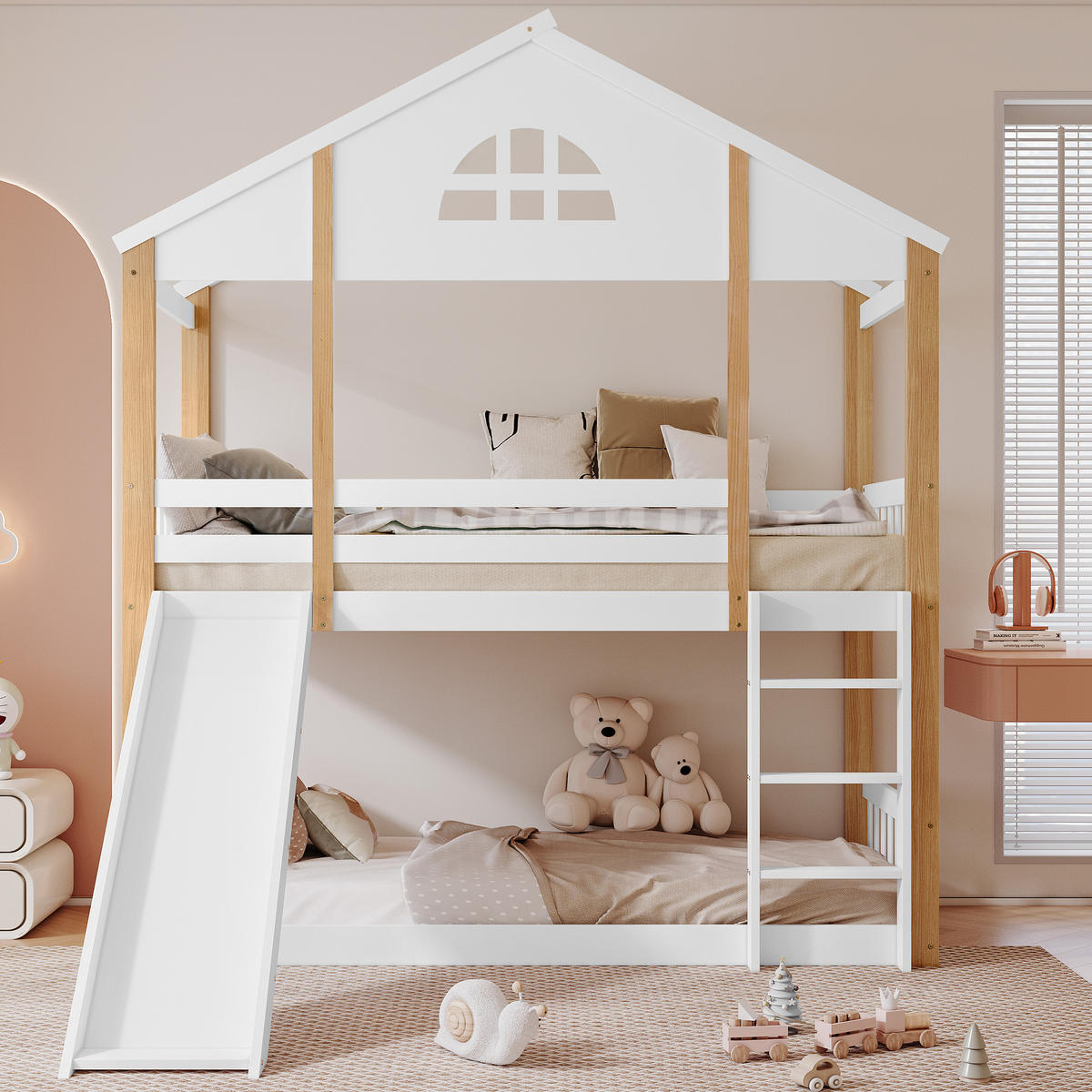 ETAGENBETT 90x200 cm Rutsche Haus weiß - Weiß, Holz (90/200cm) - LEBENLANG