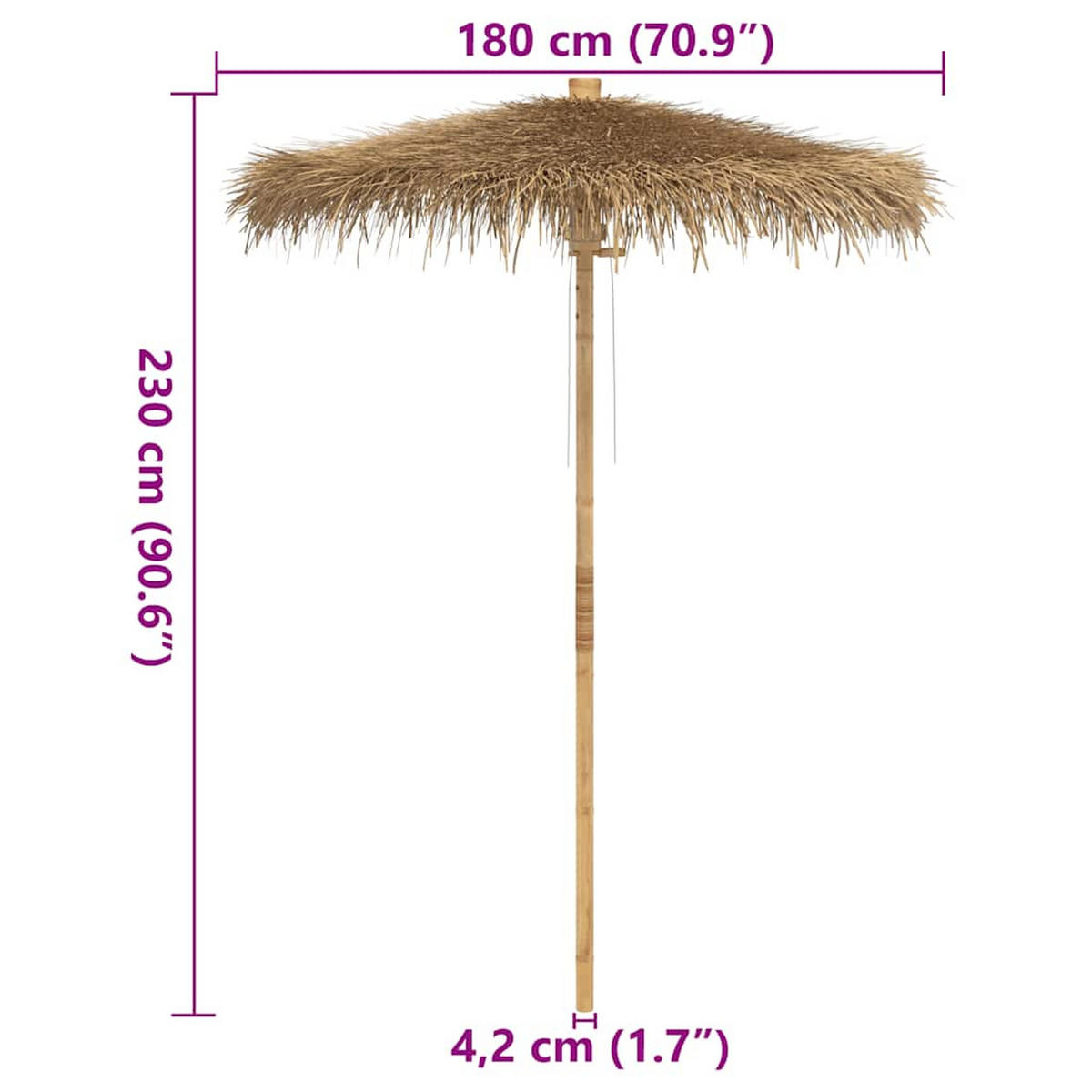 TIKI-SCHIRM Mit Bananenblatt-Dach 180 Cm Bambus - Braun, Naturmaterialen (180/180cm) - vidaXL