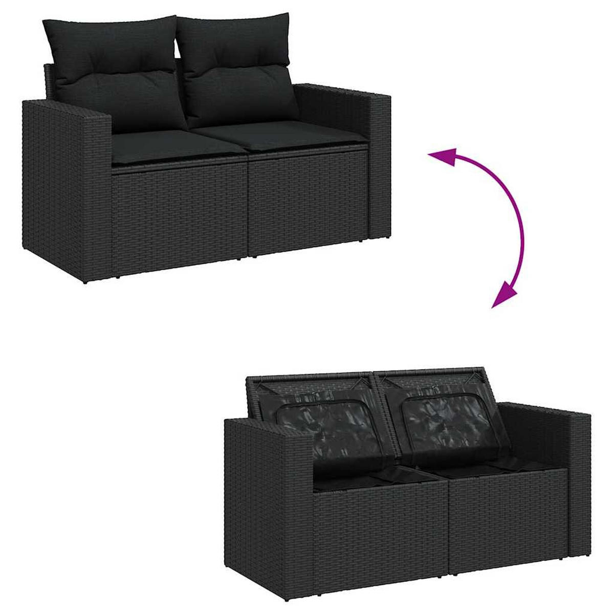 GARTEN-SOFAGARNITUR 7Er Set Mit Kissen Schwarz Poly Rattan - Schwarz, Kunststoff - vidaXL