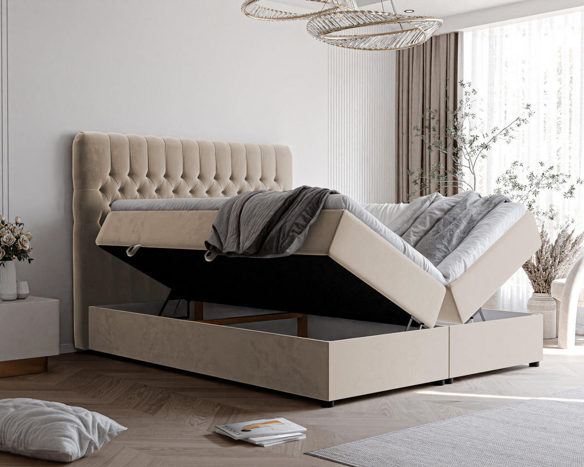 BOXBETT 120x200 cm mit Topper - Creme, Holzwerkstoff/Textil (120/200cm) - Idohome