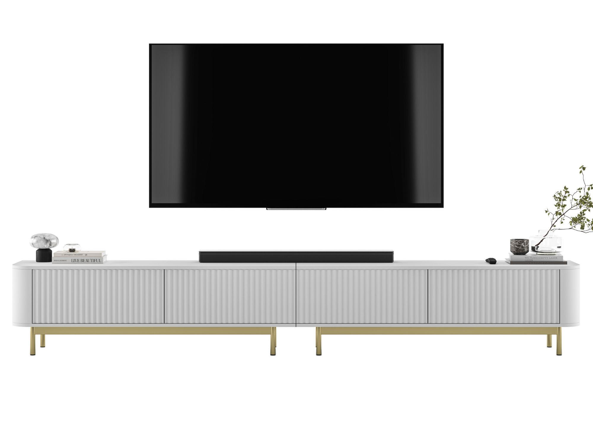 Meble Lindner TV stolek Aurora, sada 2 kusů s kovovým rámem, matná bílá, 280 cm