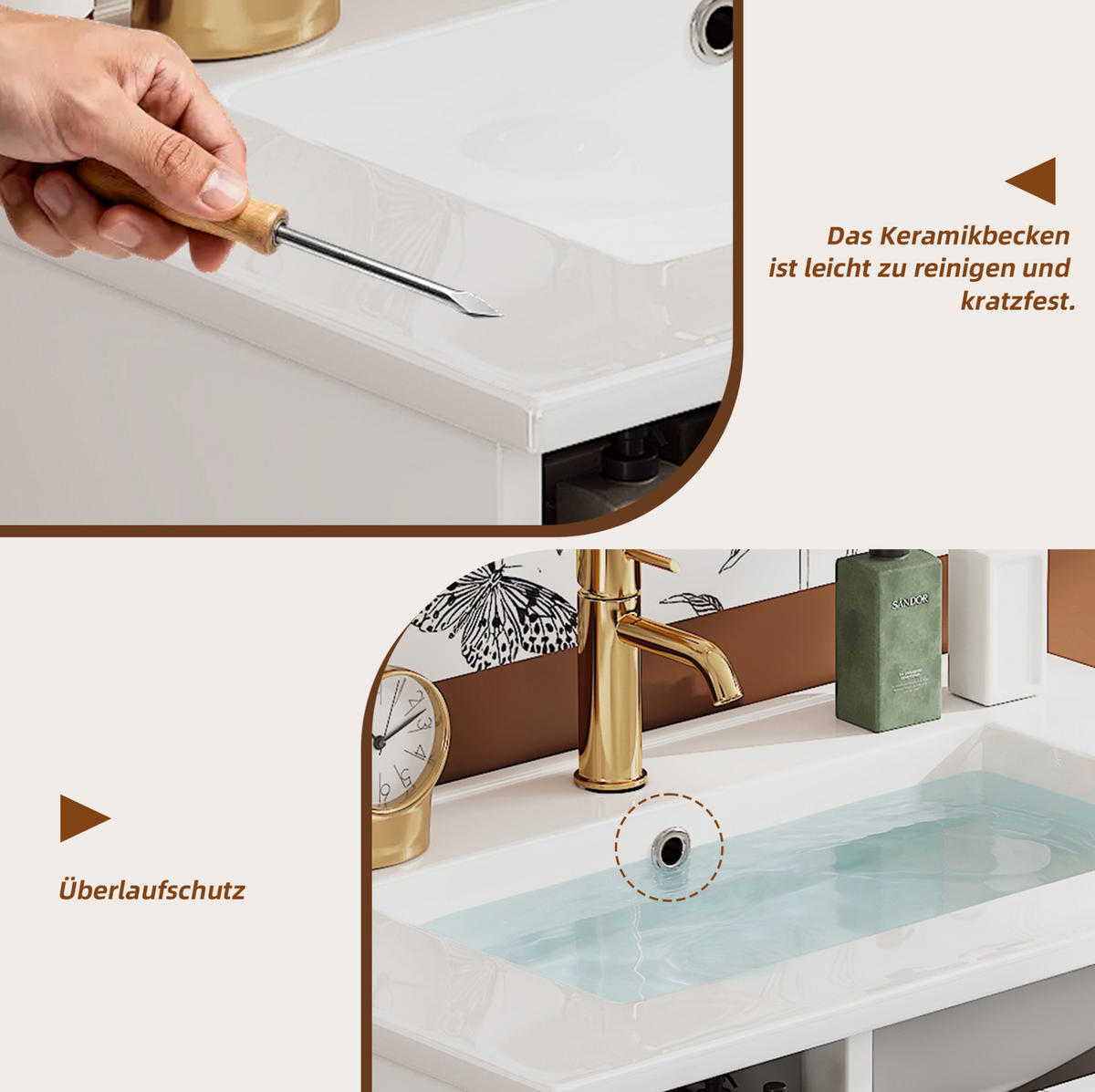 WASCHTISCH Keramik & MDF 76x47x86 cm Weiß freistehend mit Stauraum und Soft-Close - Weiß, Keramik (76/86/47cm) - Modfu