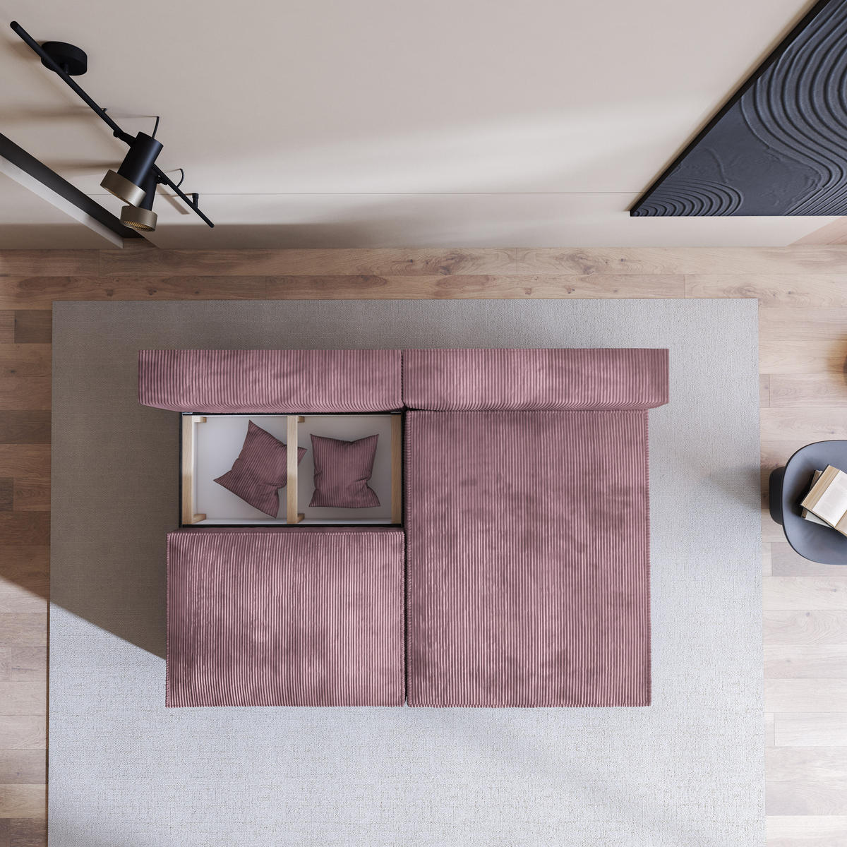 ECKSOFA FIORO P Lila Kordstoff mit Schlaffunktion - Lila/Grau, Holz/Kunststoff (204/148cm) - MASSENO