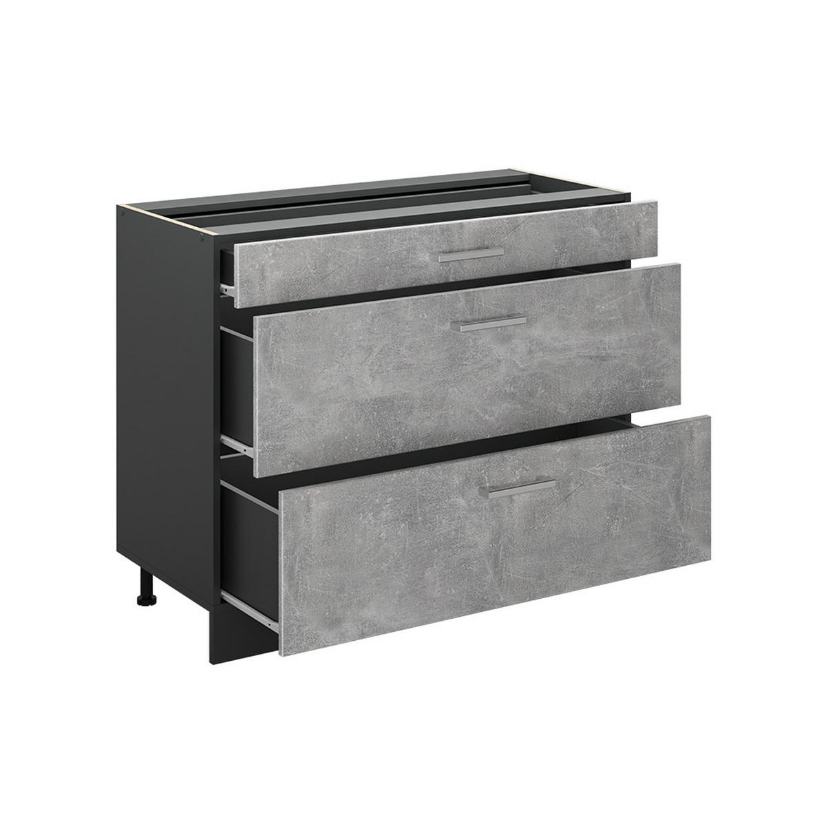 KÜCHENUNTERSCHRANK R-Line, Beton/Anthrazit, 100 cm Arbeitsplatte Anthrazit - Anthrazit/Grau, Holzwerkstoff (100/81.6/60cm) - Vicco