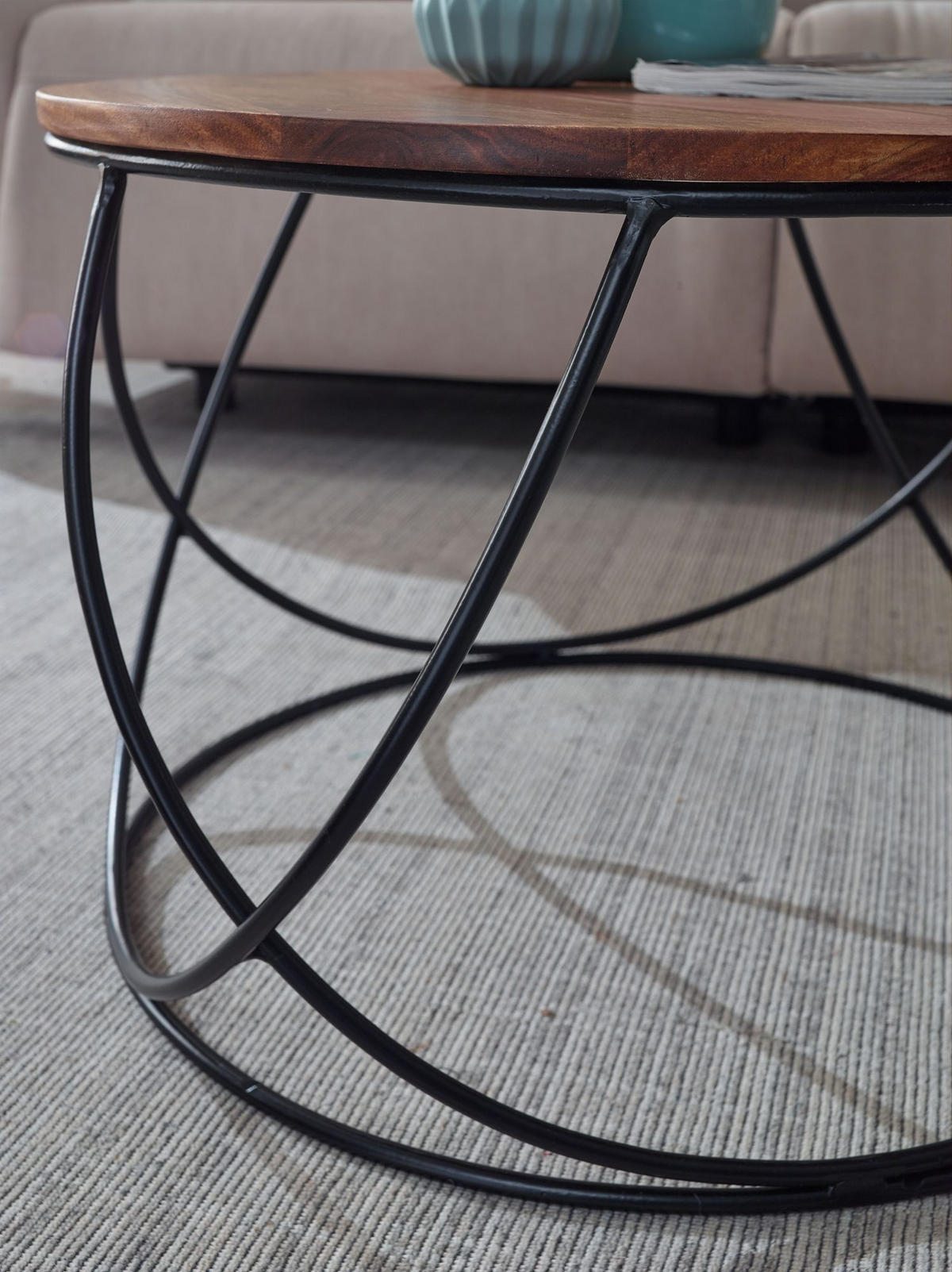 COUCHTISCH Industriestil in Braun, Sheesham-Massivholz Handgefertigt - Schwarz/Braun, Holz/Metall (60/60/40cm) - KADIMA DESIGN