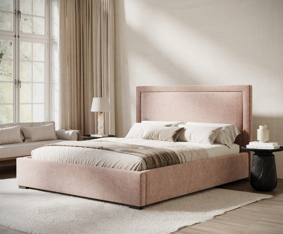 POLSTERBETT Ordina Rosa 120/200 cm im Chenille-Stoff - Pink/Schwarz, Holz/Holzwerkstoff (120/200cm) - Maison de Reve