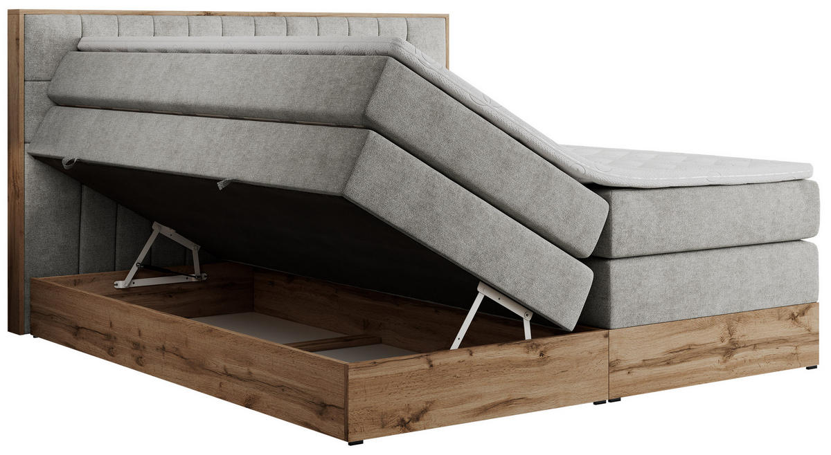 BOXSPRINGBETT AMORE KING 180/200 Hellgrau Struktur - H3 - Hellgrau, Holz/Textil (180/200cm) - MKS