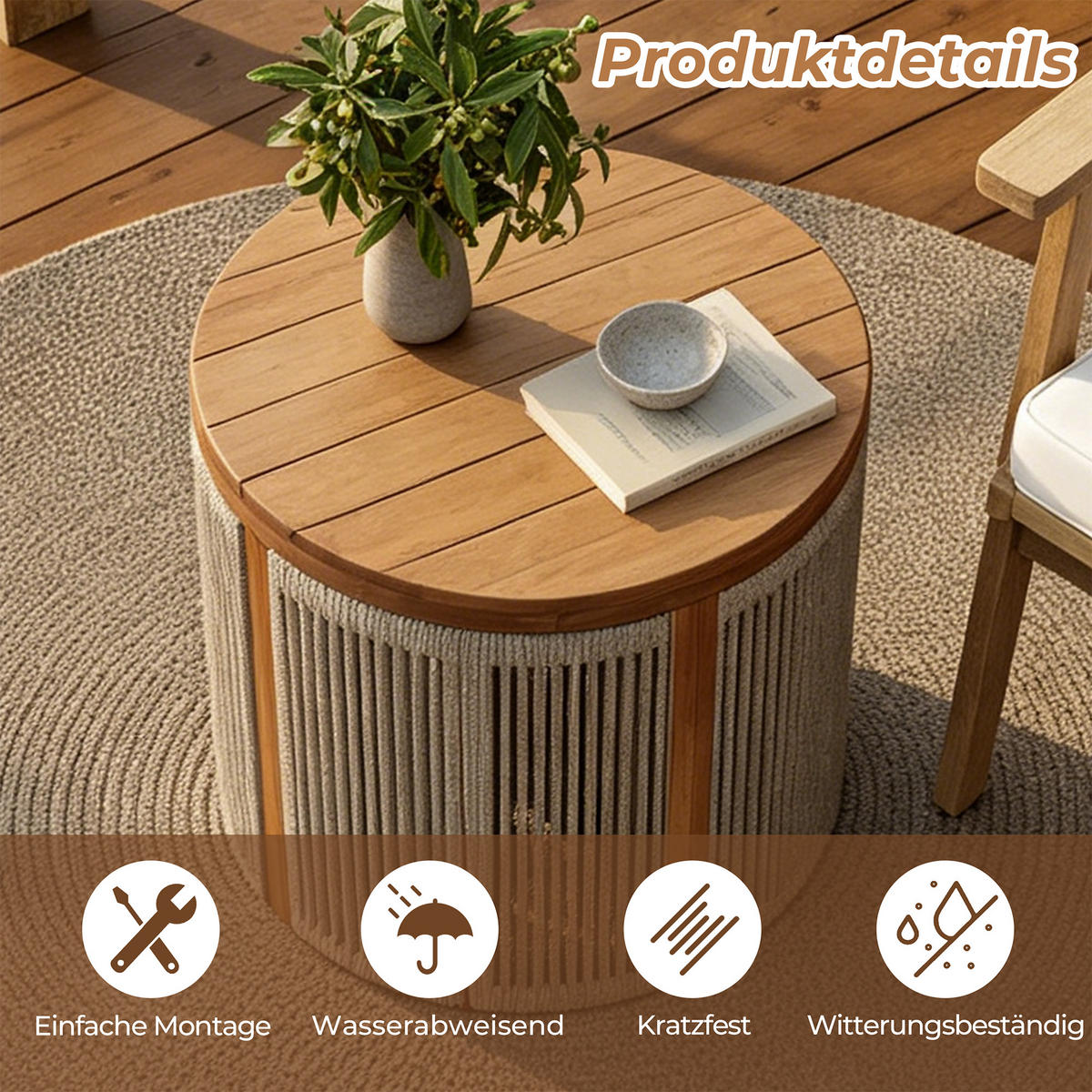 RUNDER Couchtisch Outdoor | Ø48 x H46 cm - Braun, Holz (48/48/46cm) - Hometopia