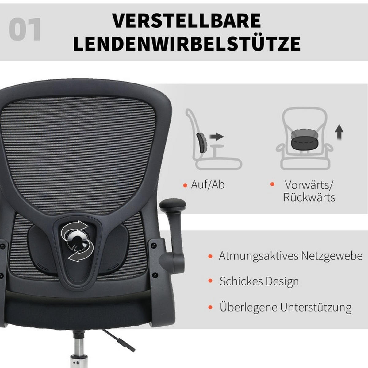 DREHSTUHL 60/60/132 cm schwarz aus Polyester mit 4D-Lendenstütze - Schwarz, Kunststoff (60/132/60cm) - OKWISH
