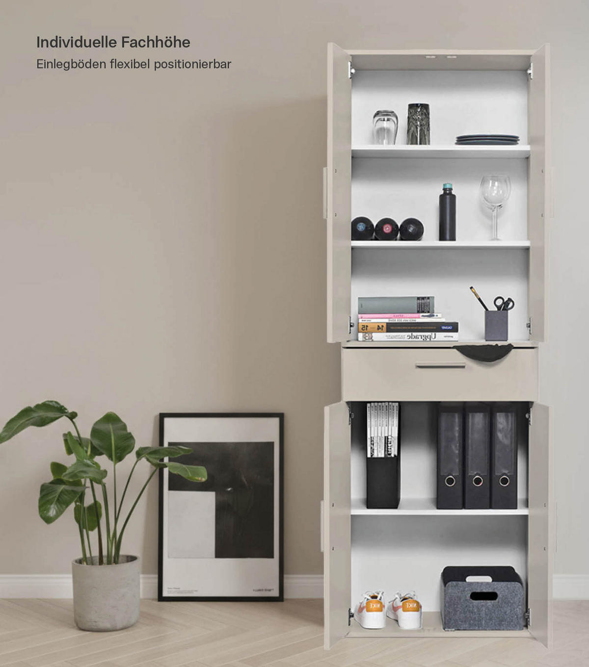 MEHRZWECKSCHRANK Der Praktische - Beige, Holzwerkstoff (60/180/34cm) - Mokebo