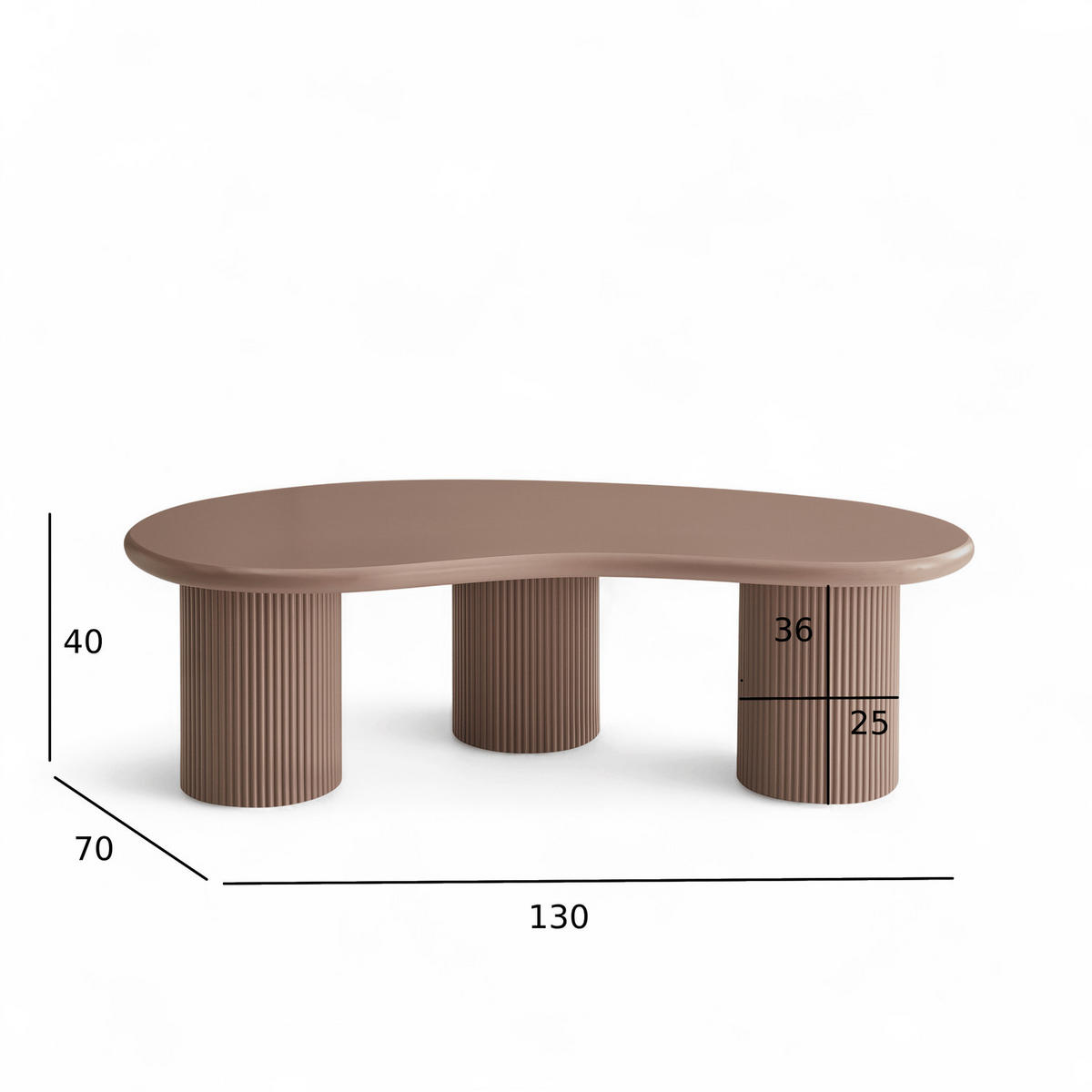 COUCHTISCH nierenform Mocha Mousse 130/70/40 cm - Hellbraun/Rotbraun, Holzwerkstoff (130/70/40cm) - Furnhouse