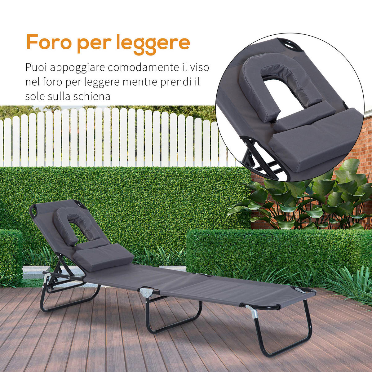 SONNENLIEGE Sonnenliege Gartenliege Relaxliege Dreibeinliege mit Frontöffnung,190*52*28 cm ,Grau - Grau, Metall (56/28/190cm) - Vallsero