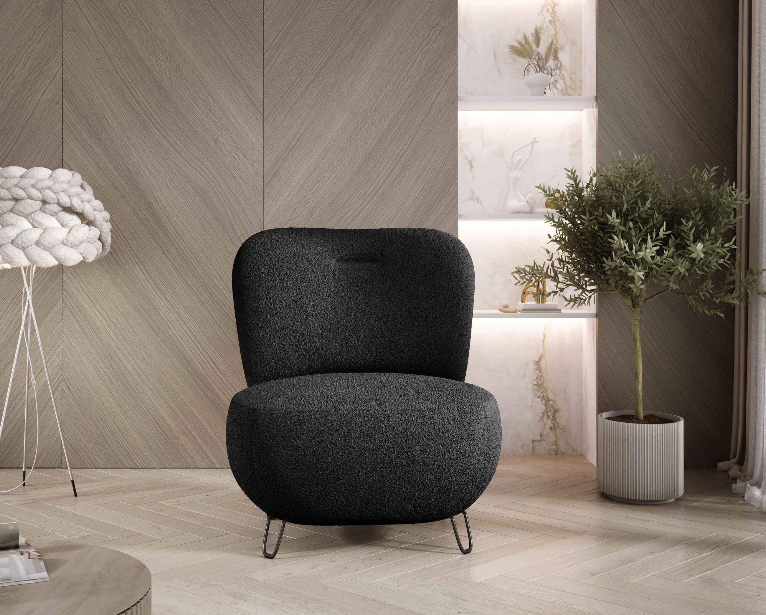 SESSEL LUIS, Skandinavischer Stil – Freistehend, 82×56×82 cm, HELLGRAU - Hellgrau/Schwarz, Holz/Textil (82/82/66cm) - DomoHome