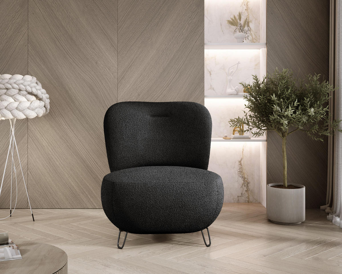 SESSEL LUIS, Skandinavischer Stil – Freistehend, 82×56×82 cm, HELLGRAU - Hellgrau/Schwarz, Holz/Textil (82/82/66cm) - DomoHome