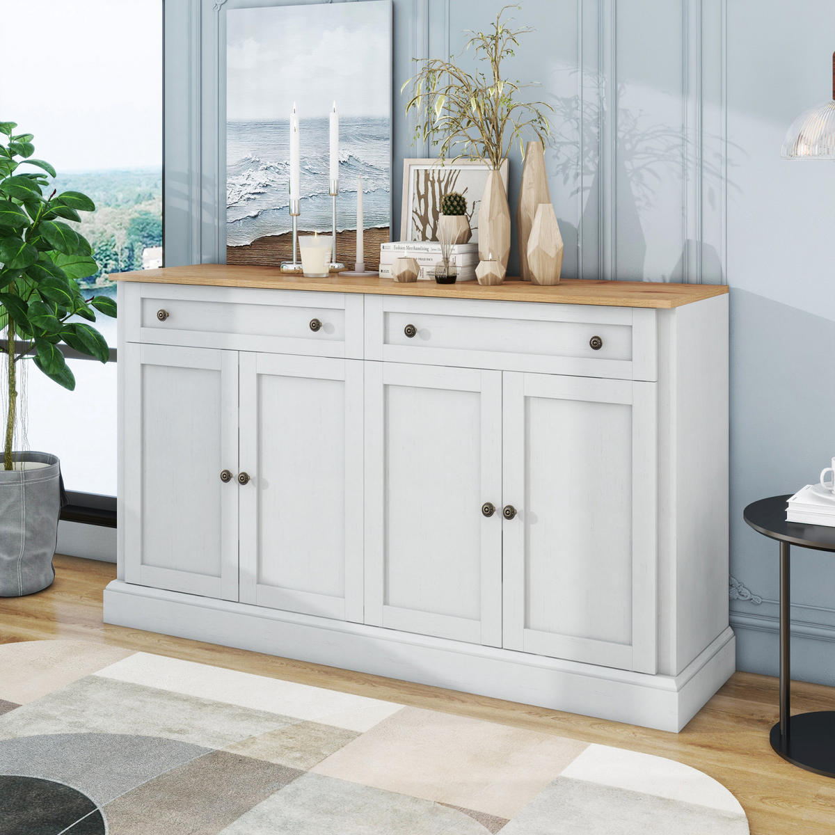 SIDEBOARD 148x86x40 cm, 4 Türen, 2 Schubladen, Weiß-Holz - Weiß, Holz (148/86/40cm)