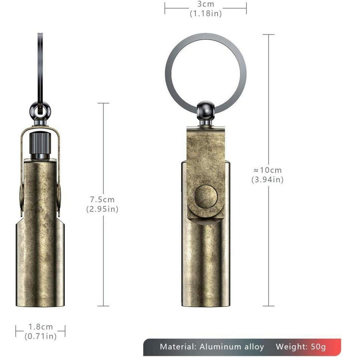 FEUERZEUG Ewiges Streichholz mit Schlüsselanhänger - Bronzefarben, Metall (1.8/1.8/7.5cm)
