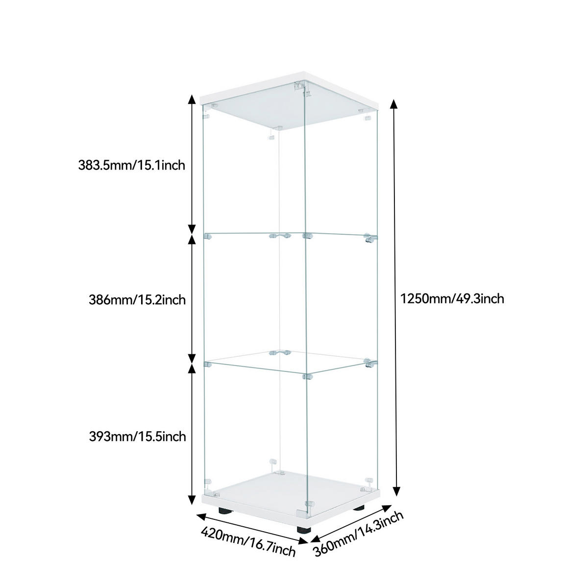 GLASVITRINE 42x36x125 cm mit 3 Einlegeböden, Einzeltür, LED-Beleuchtung und Sicherheitsschloss in weiß - Weiß, Glas/Holz (36/125/42cm) - BRILVERDE