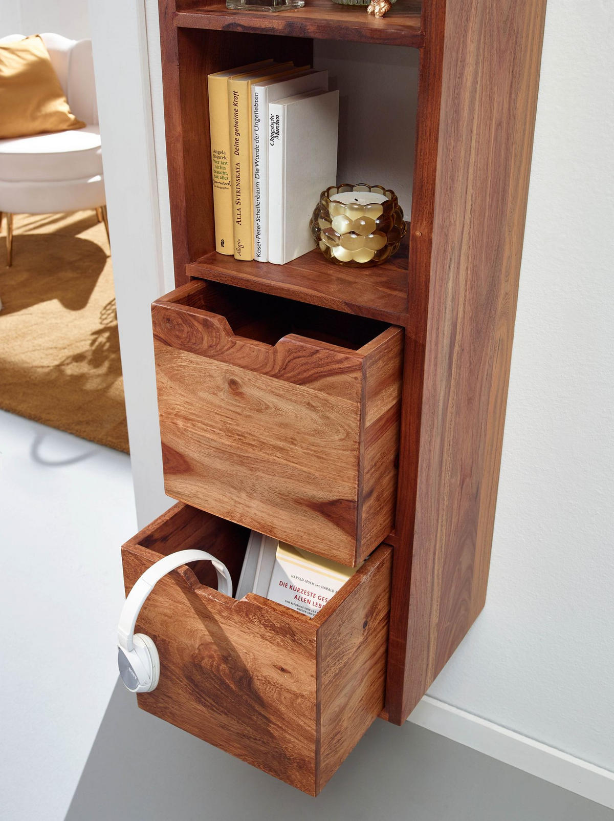 WANDREGAL Massivholz Modern Stil Flexibel mit 5 Ablagen und 2 Schubladen - Braun, Holz (35/150/30cm) - KADIMA DESIGN
