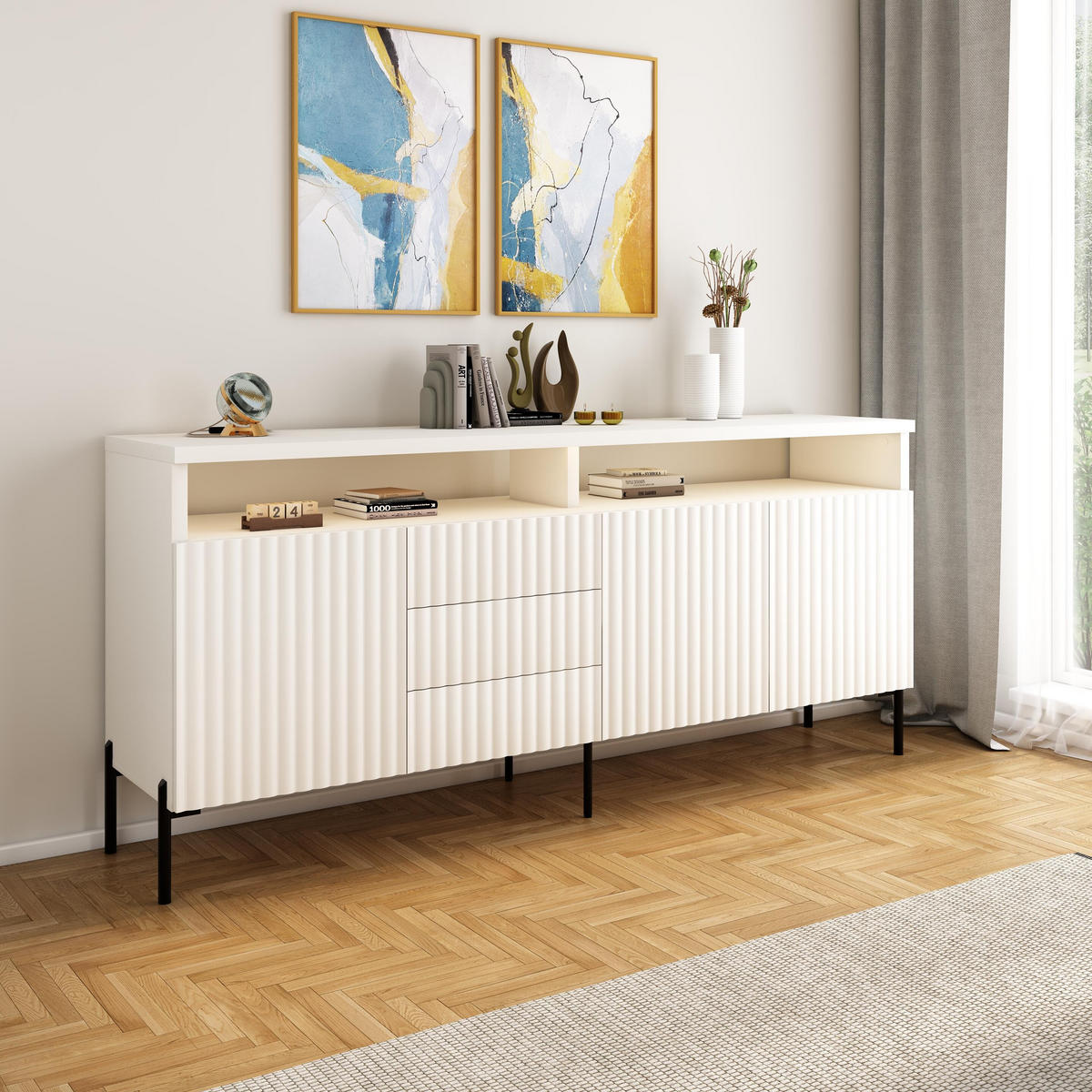 SIDEBOARD WEIß - Schwarz/Weiß, Holzwerkstoff/Metall (200/89/45cm) - FURNLUX