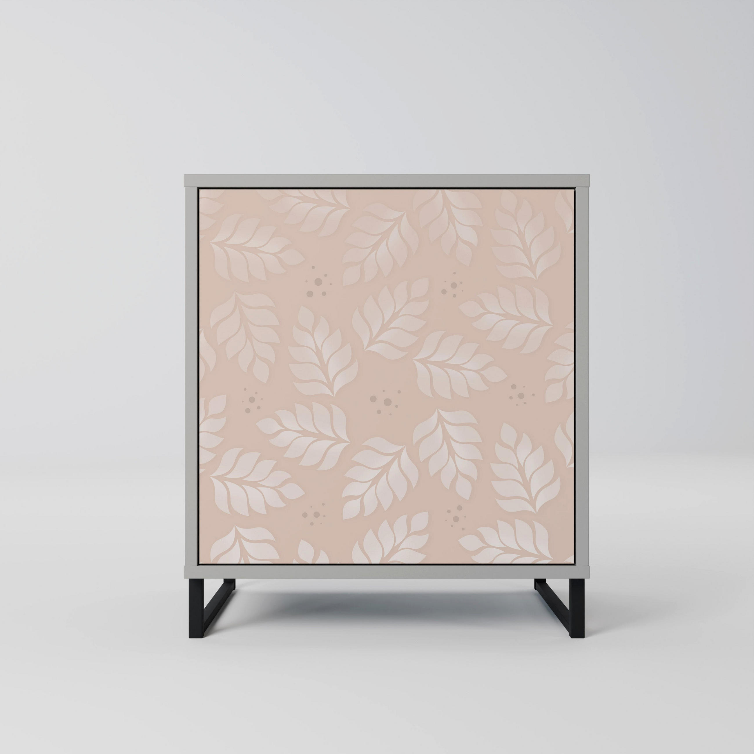 SIDEBOARD LEAVES ON BEIGE, Grau, 57,5x42x67,5 cm, Schwarze Metall-Rahmenfüße - Multicolor/Schwarz, Holzwerkstoff/Metall (57.5/67.5/42cm) - SpaceRebels
