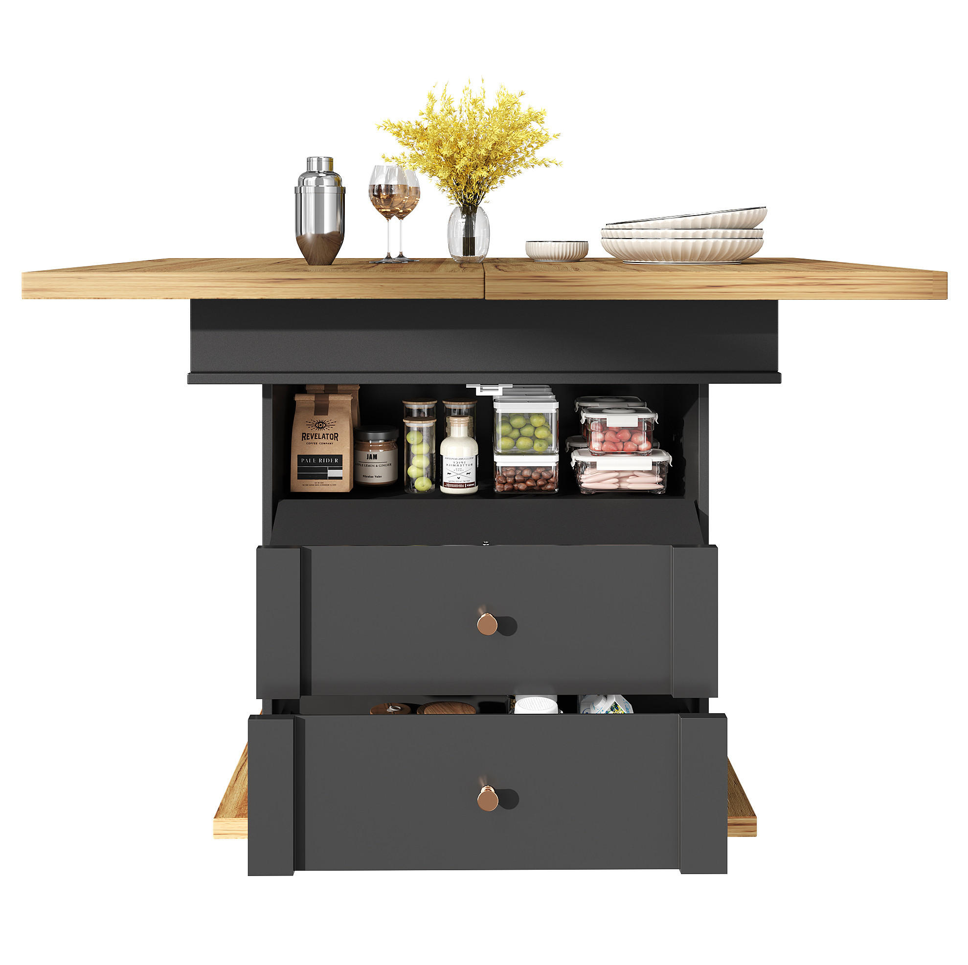 ESSTISCH 110/80/75 cm schwarz/natur aus MDF ausziehbar - Schwarz, Holzwerkstoff (110/80/75cm) - OKWISH