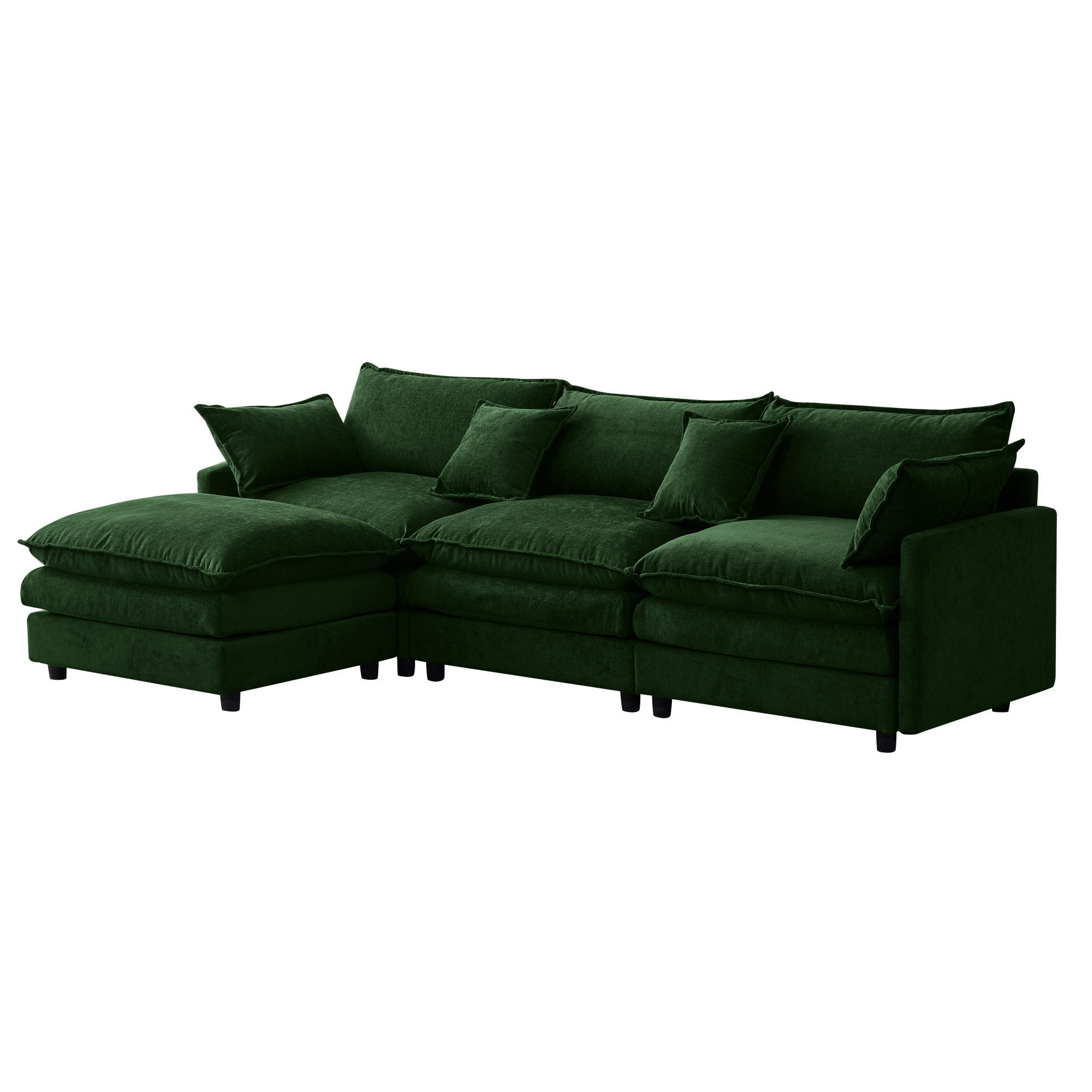 ECKSOFA 3-Sitzer mit Hocker, modulares Design und Chenille-Bezug, Grün - Grün, Textil (267/154cm) - Redom