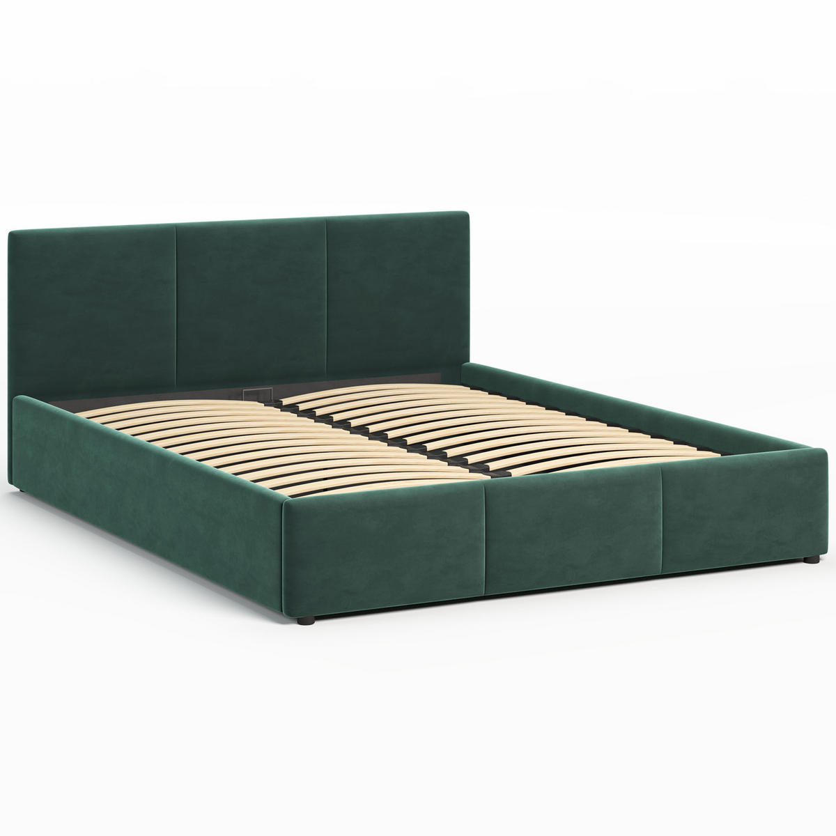 POLSTERBETT 140×200 mit Bettkasten und Lattenrost Nela HLR-57 Flaschengrün Velours - Dunkelgrün, Holz/Textil (140/200cm) - Jana