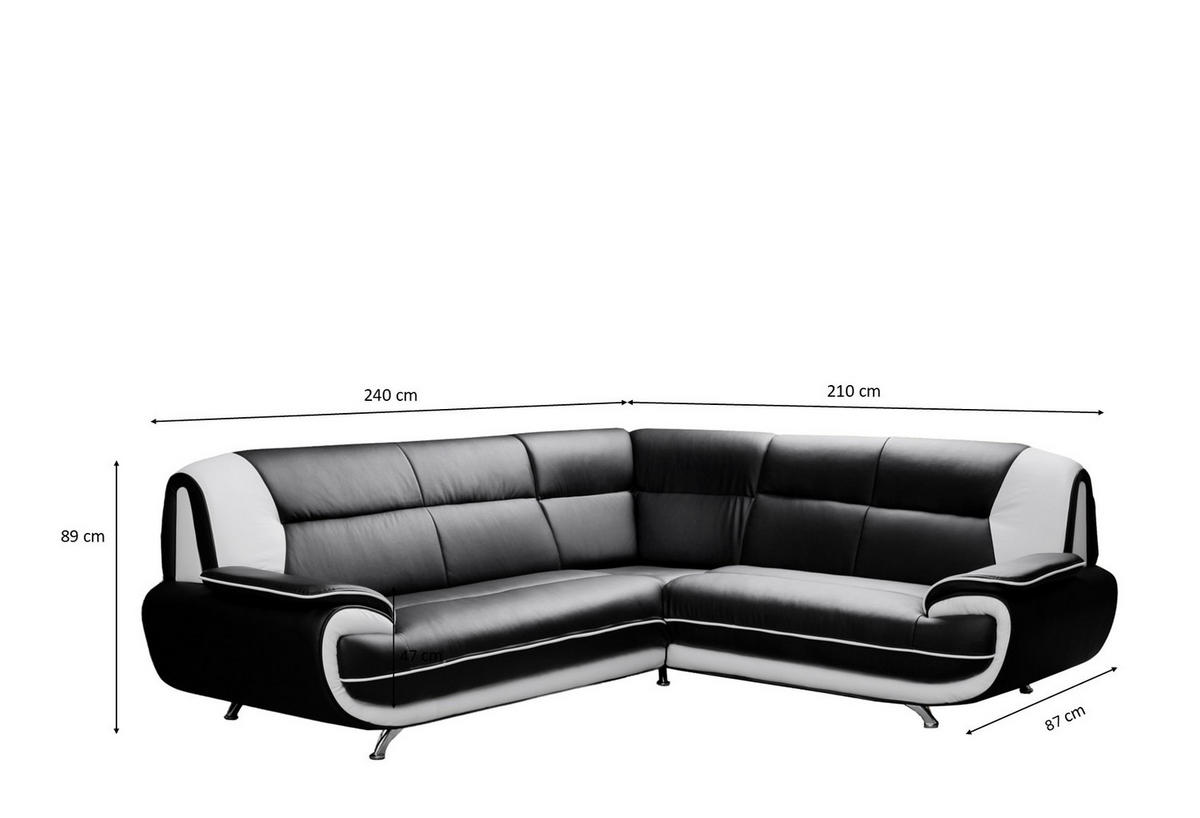 ECKSOFA L-Form, Stoff Soft, Schwarz + Weiß, Rechts, Palermo - Schwarz, Holz (240/210cm) - Kaiser Möbel