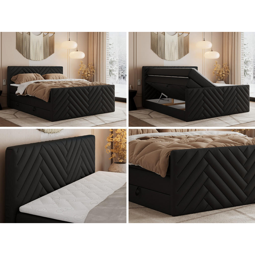 Thumbnail - MKS Boxspringbett, Schwarz, Textil, H4, 7-Zonen, Rechteckig, 160x200 cm, Oeko-Tex®, Schlafzimmer, Betten, Boxspringbette...