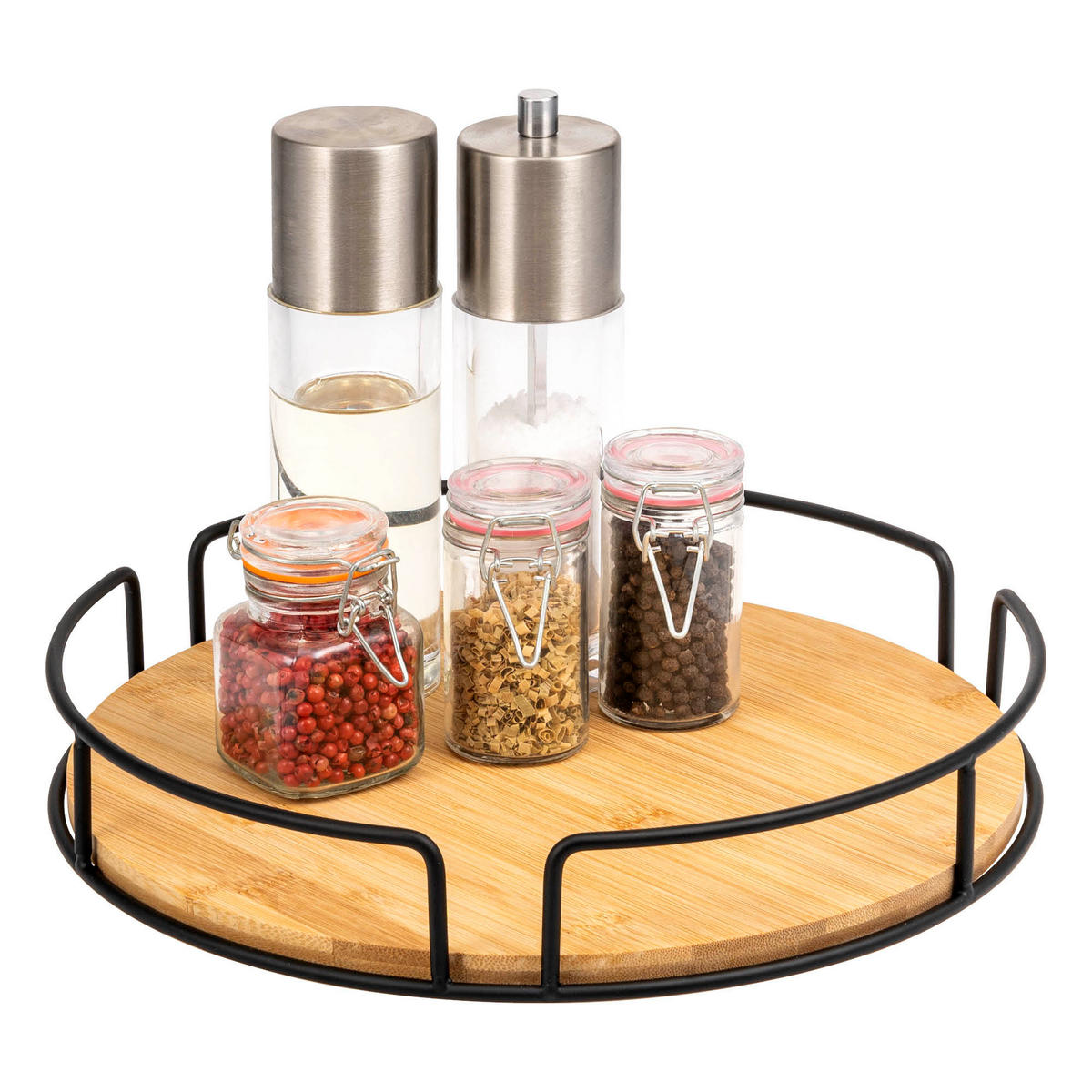 DREHTELLER Bambus/Metall schwarz - Schwarz, Metall (30/6/30cm) - eluno